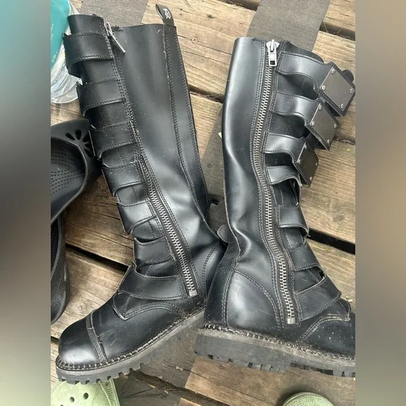 Demonia 10 moto x vegan leather zip punk boots riot-21mp - Picture 6 of 7